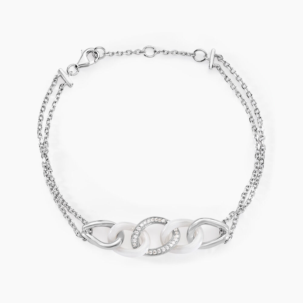 Bracelet Link Argent Blanc Céramique Et Oxyde De Zirconium - Bracelets chaînes Femme | Marc Orian