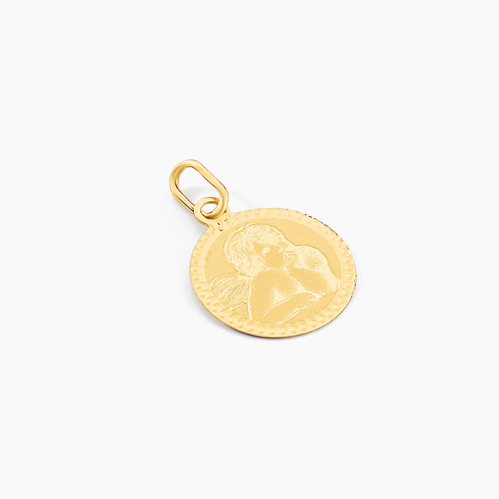 Pendentif Ange Rond Cisele Or Jaune - M&eacute;dailles et m&eacute;daillons Famille | Marc Orian