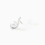 Boucles D'oreilles Puces Cassiopea Or Blanc Oxyde Et Perle De Culture - Puces Femme | Marc Orian