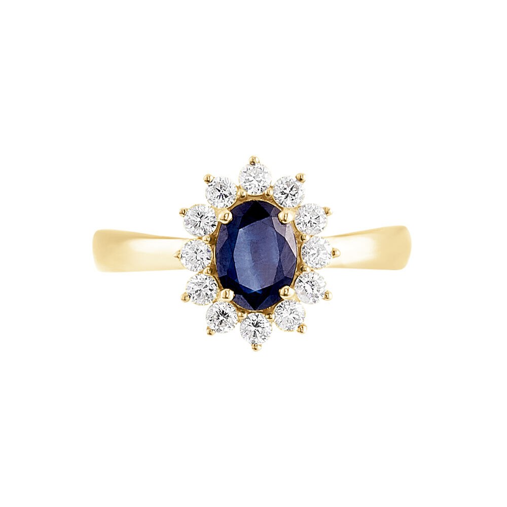 Bague or jaune saphir bleu clearance