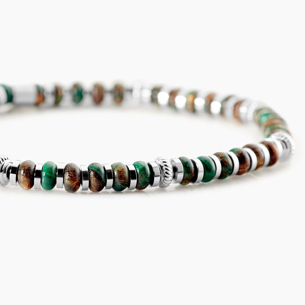 Bracelet Jourdan Acier Blanc Jaspe Africain - Bracelets cha&icirc;nes Homme | Marc Orian