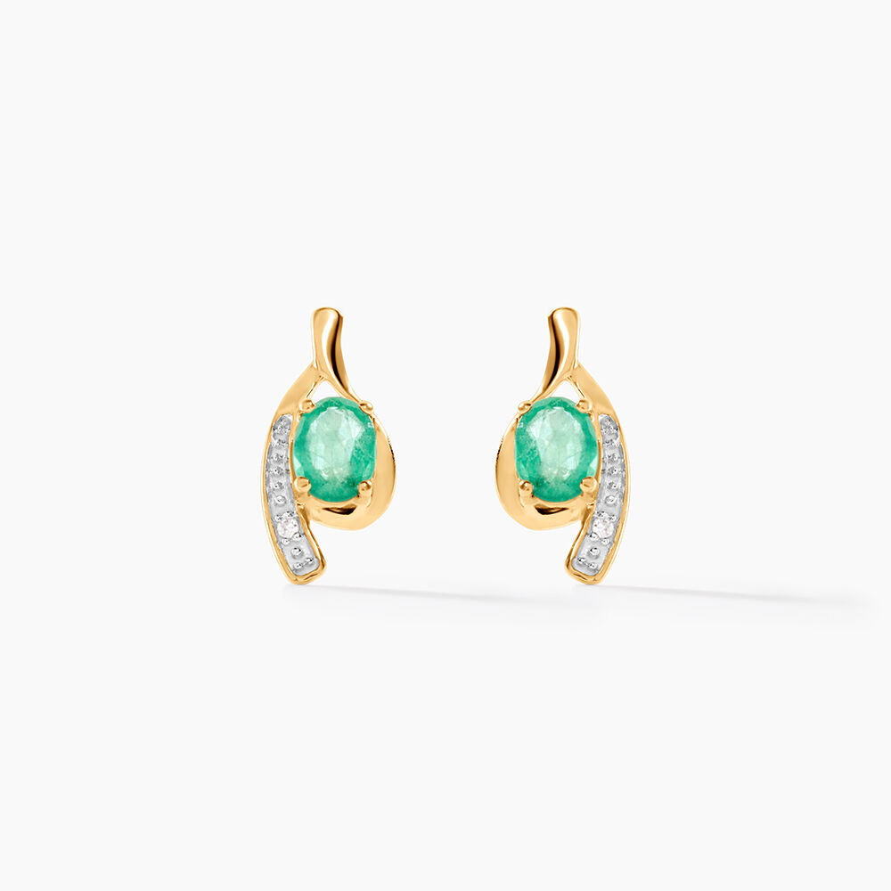 Bijoux D'oreilles Emotion Or Jaune Emeraude Diamant - Puces Femme | Marc Orian