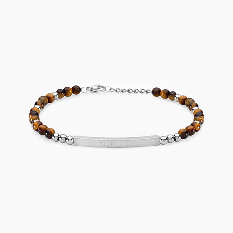 Bracelet Identit&eacute; Acier Blanc Boules Sebastino &oelig;il De Tigre - Gourmettes Homme | Marc Orian