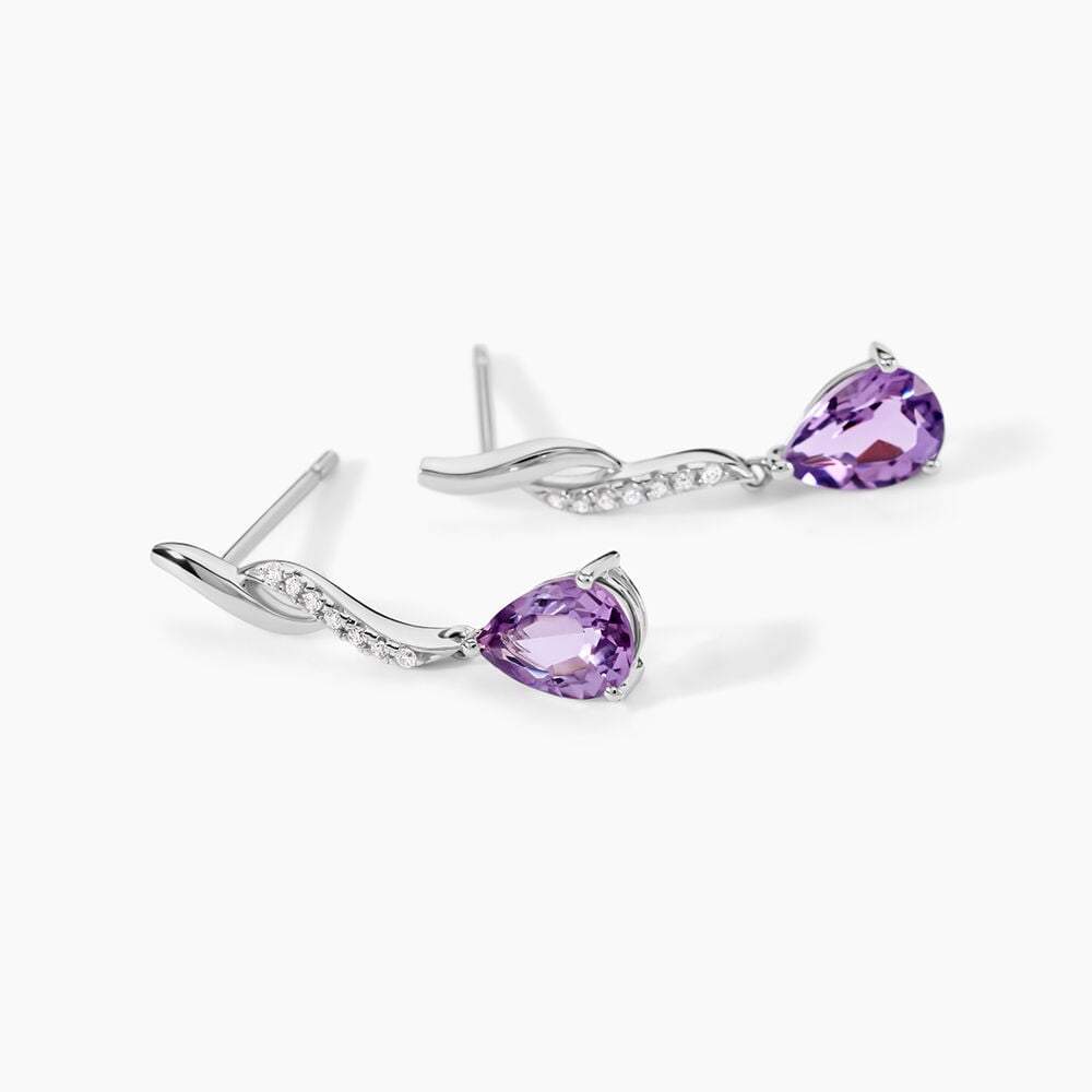 Boucles D'oreilles Pendantes Assaf Or Blanc Amethyste Et Oxyde - Pendantes Femme | Marc Orian