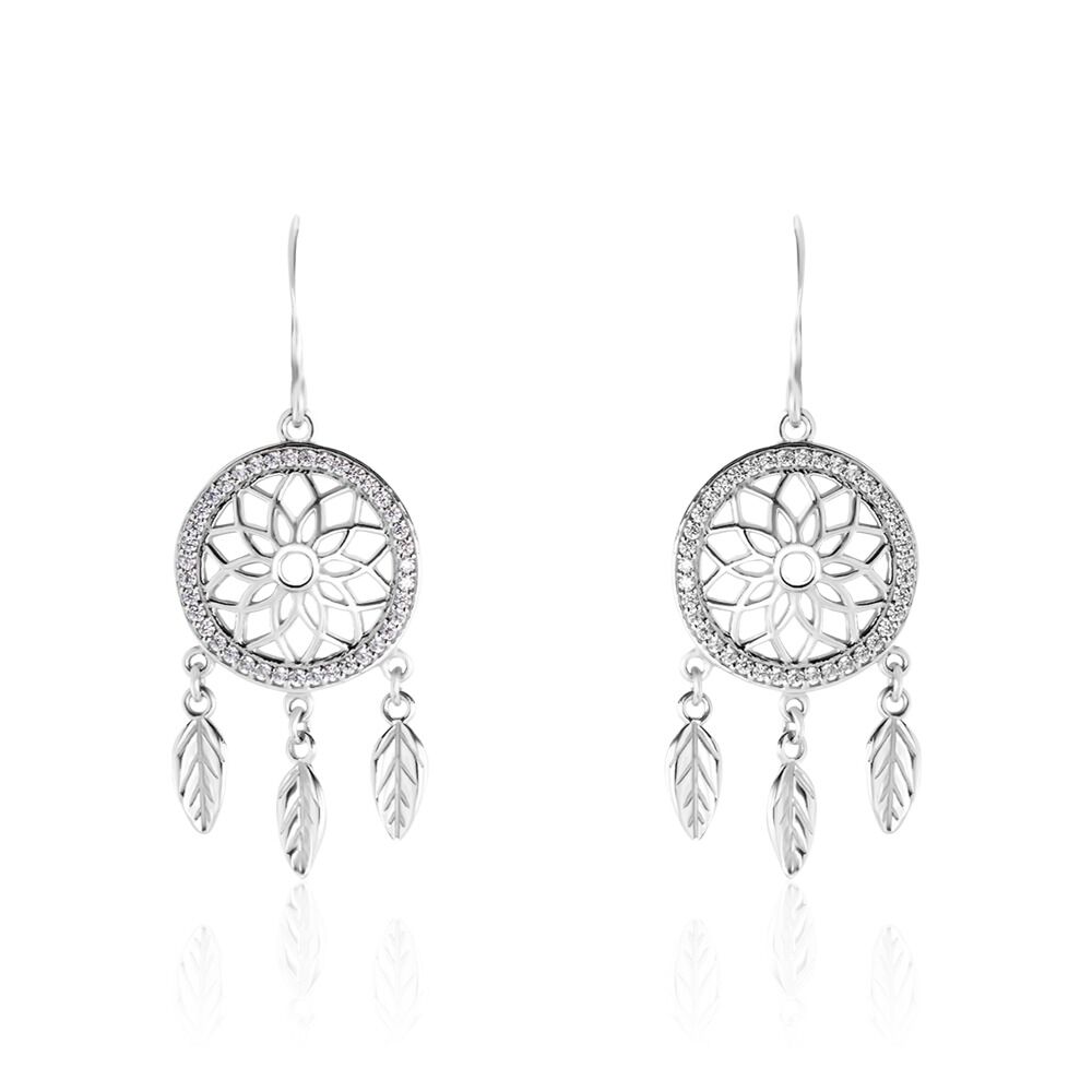 Boucles D'oreilles Pendantes Nemetona Argent Blanc Oxyde - Pendantes Femme | Marc Orian