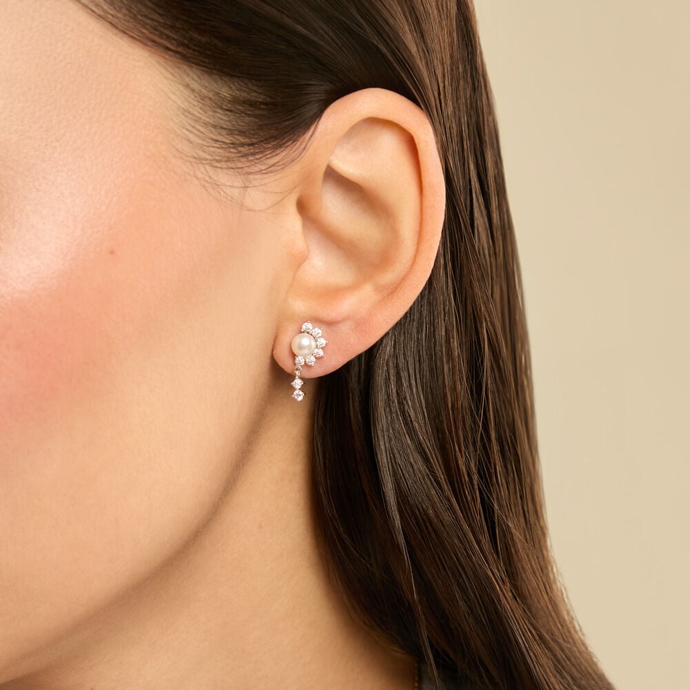 Boucles D'Oreilles Pendantes Isabel Argent Blanc Perle De Culture Oxyde De Zirconium - Pendantes Femme | Marc Orian