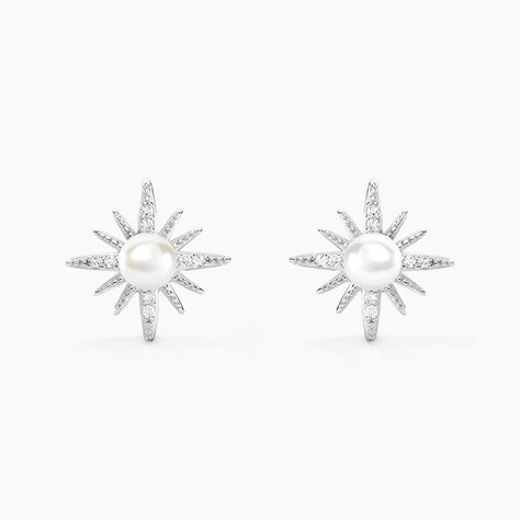 Boucles D'oreilles Puces Clementia Argent Blanc Perle De Culture Oxyde - Puces Femme | Marc Orian