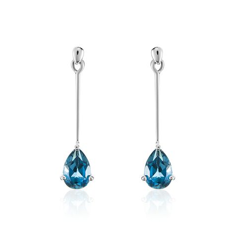 Boucles D'oreilles Pendantes Goutte Or Blanc Topaze Bleu London - Pendantes Femme | Marc Orian
