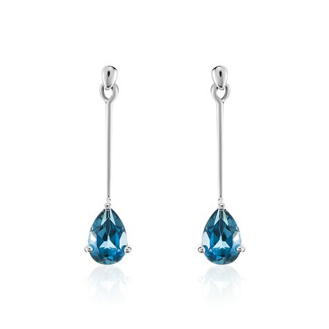 Boucles D'oreilles Pendantes Lemmy Or Blanc Topaze Bleu London - Clous d'oreilles Femme | Marc Orian