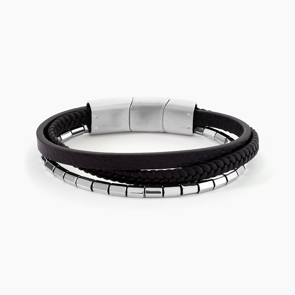 Bracelet Cuir De Vache Noir H&eacute;matite - Bracelets cuir Homme | Marc Orian