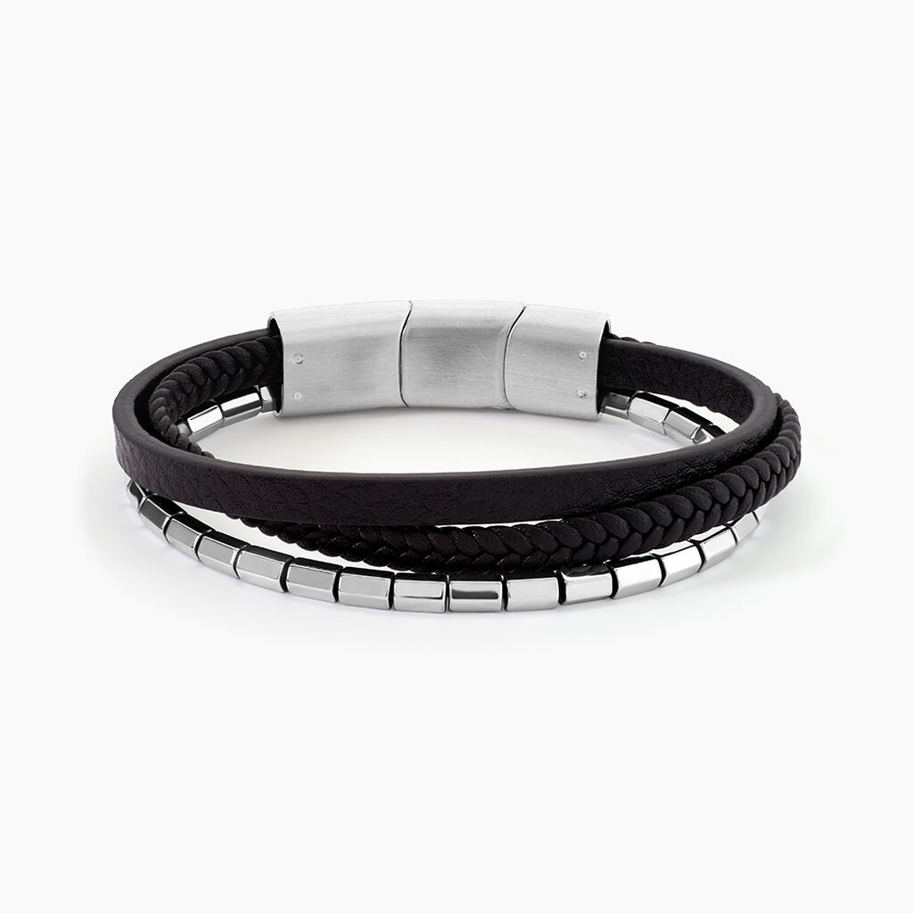 Bracelet Cuir De Vache Noir H&eacute;matite - Bracelets cuir Homme | Marc Orian