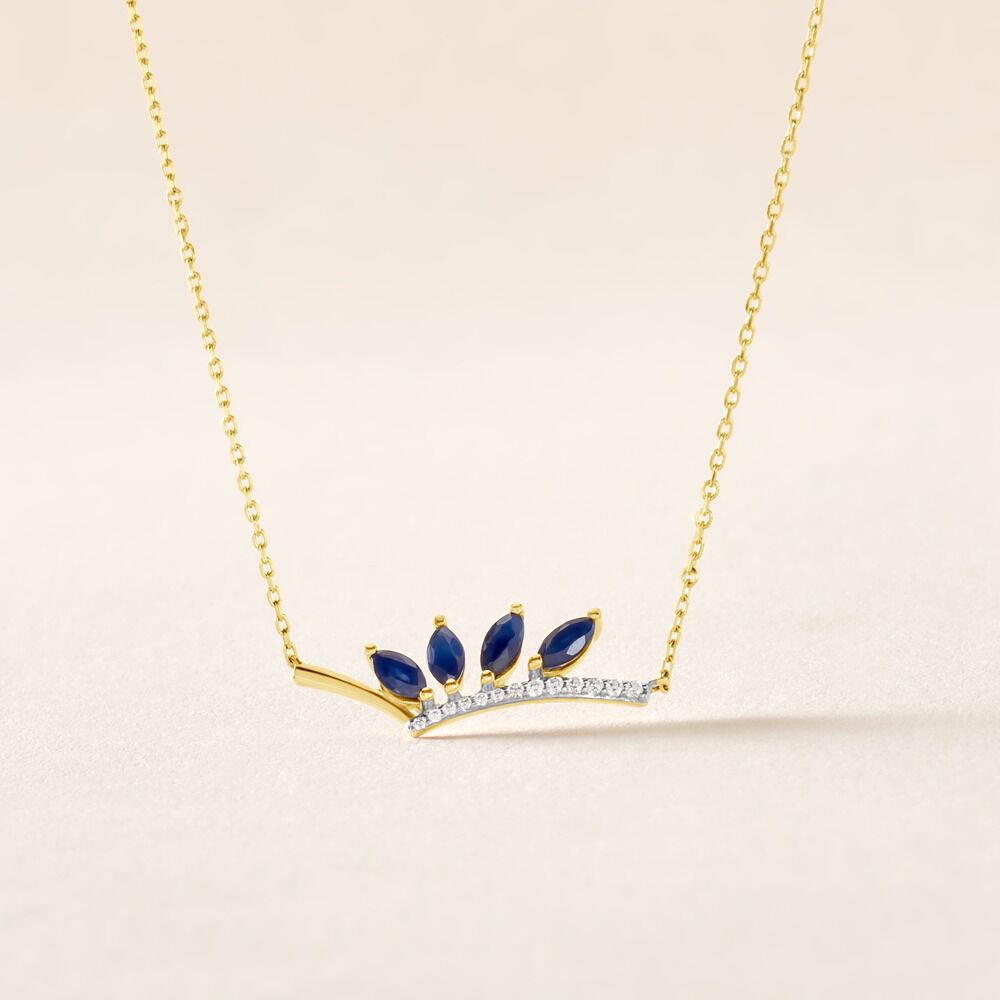 Collier Navette Or Jaune Saphir Diamant - Colliers avec pierres Femme | Marc Orian