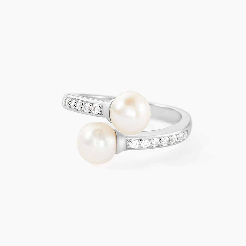 Bague Ajustable Argent Blanc Jeronimo Perle Oxydes De Zirconium - Bijoux fantaisie Femme | Marc Orian