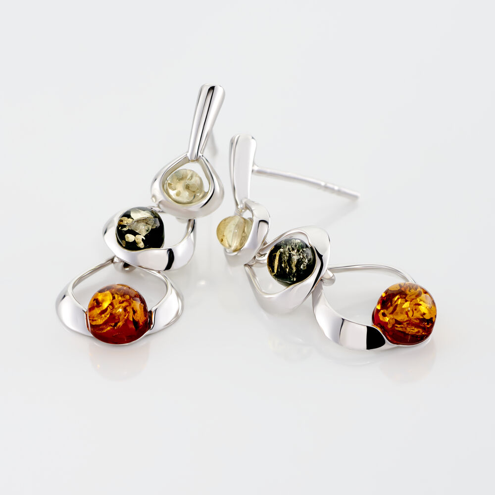 Boucles D'oreilles Pendantes Agneta Argent Blanc Ambre - Pendantes Femme | Marc Orian