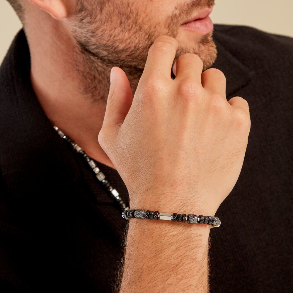 Bracelet Dark Pearl Acier Bicolore Pierre De Lave Hématite - Bracelets chaînes Homme | Marc Orian