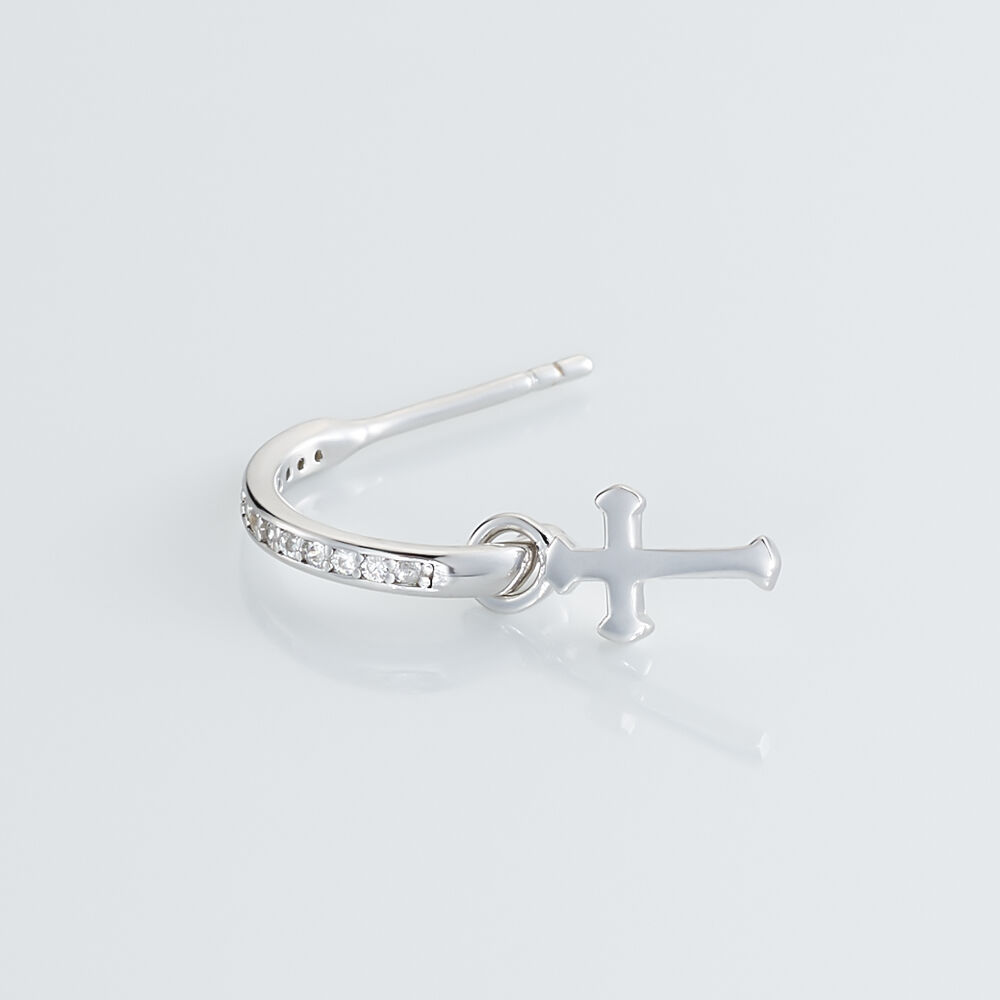 Cr&eacute;ole Unitaire Ancelin Rondes Argent Blanc Oxyde De Zirconium - Piercings d'oreilles Femme | Marc Orian