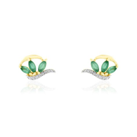 Boucles D'oreilles Puces Or Bicolore Caetlin Emeraude Diamant - Clous d'oreilles Femme | Marc Orian