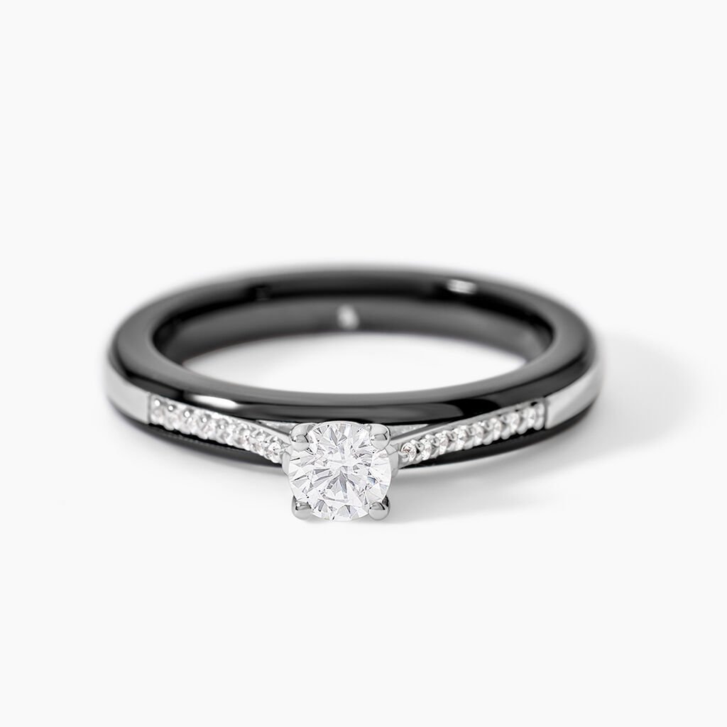 Bague Solitaire Ceramique Argent Blanc C&eacute;ramique Et Oxyde De Zirconium - Bagues de promesse Femme | Marc Orian
