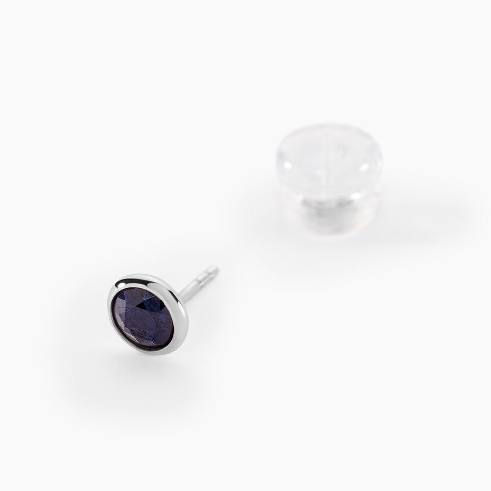 Boucles D'oreilles Puces Edy Serti Clos Or Blanc Saphir - Puces Femme | Marc Orian