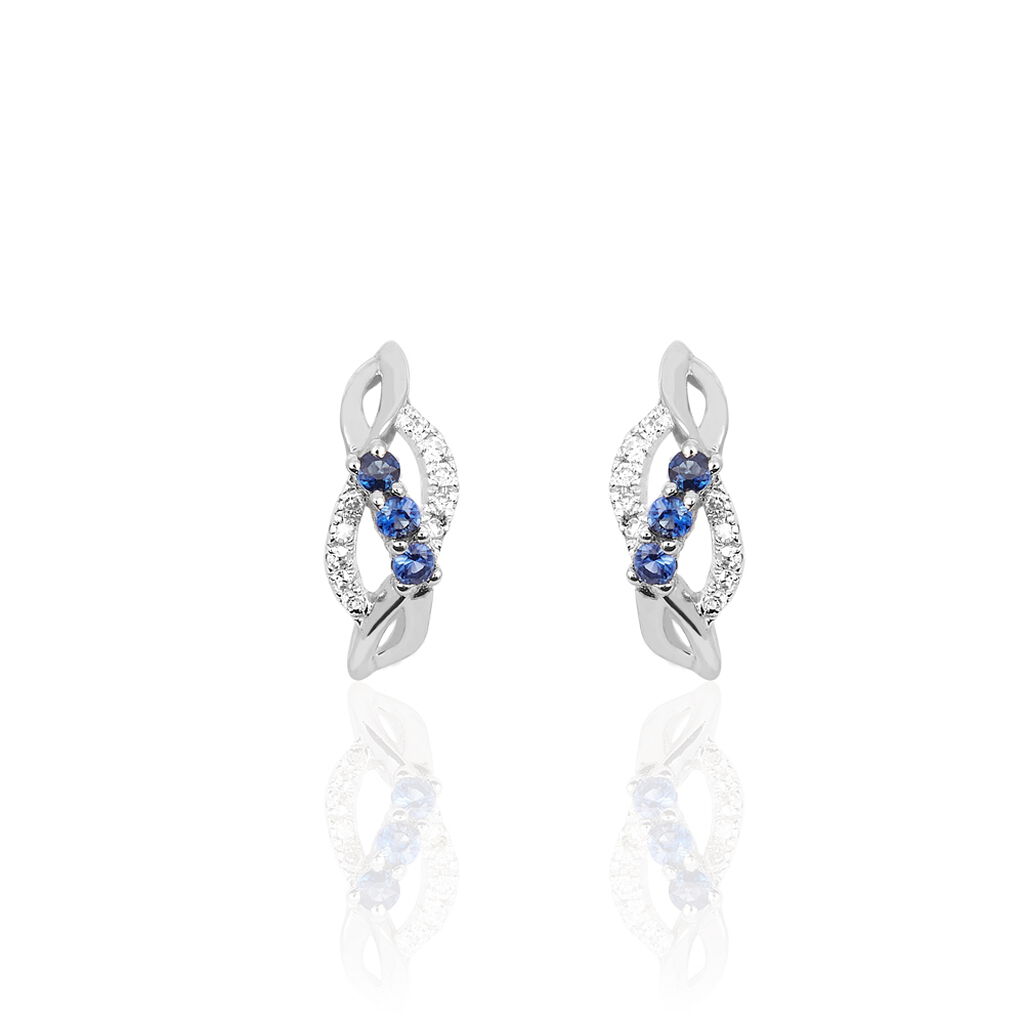 Boucles D'oreilles Puces Rosalyne Or Blanc Saphir Et Diamant - Boucles d'oreilles pierres précieuses Femme | Marc Orian