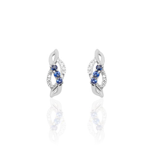 Boucles D'oreilles Puces Rosalyne Or Blanc Saphir Et Diamant - Boucles d'oreilles pierres précieuses Femme | Marc Orian