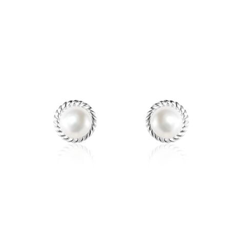Boucles D'oreilles Puces Vittorio Argent Blanc Perle De Culture - Puces Femme | Marc Orian