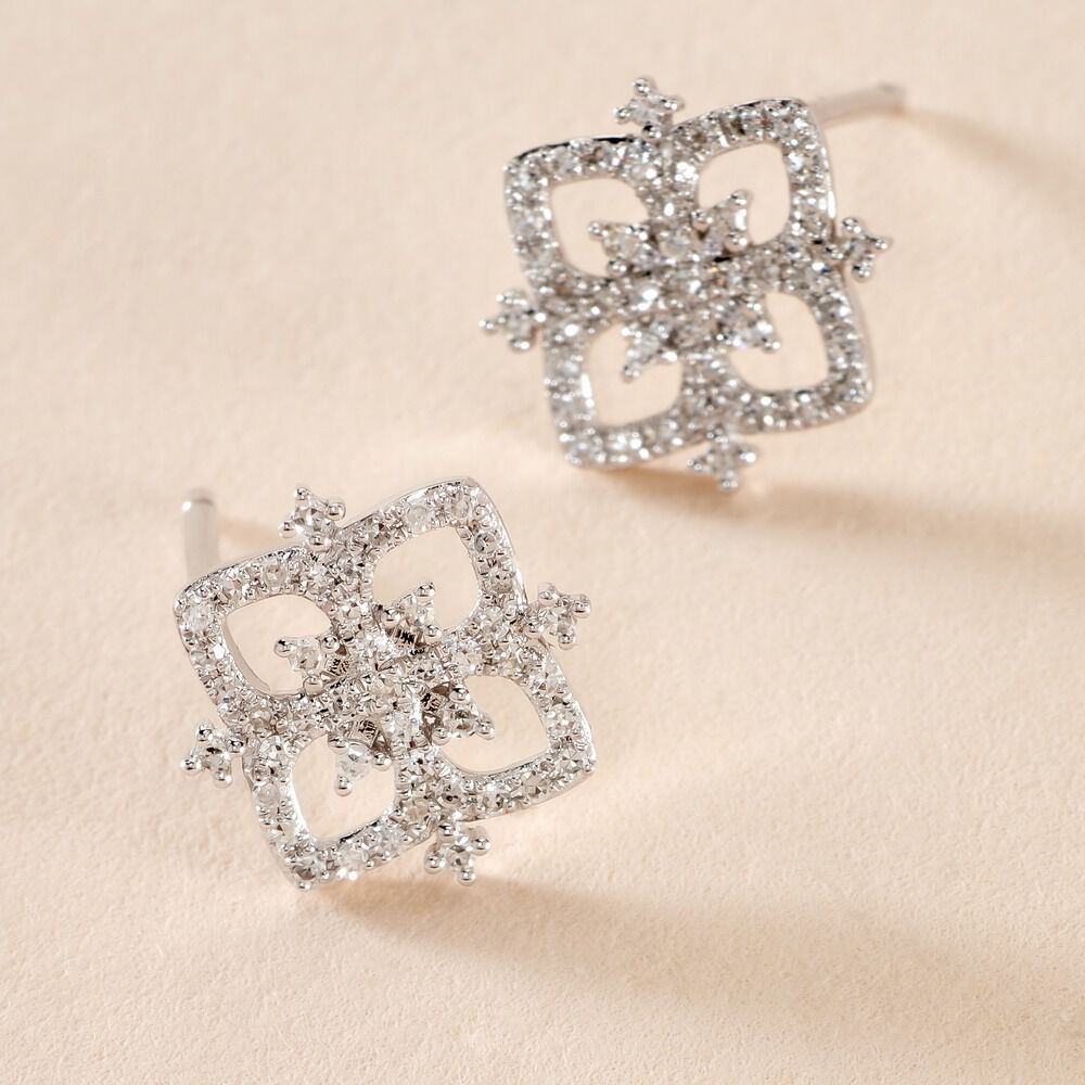 Boucles D'oreilles Puces Vasya Or Blanc Diamant - Puces Femme | Marc Orian