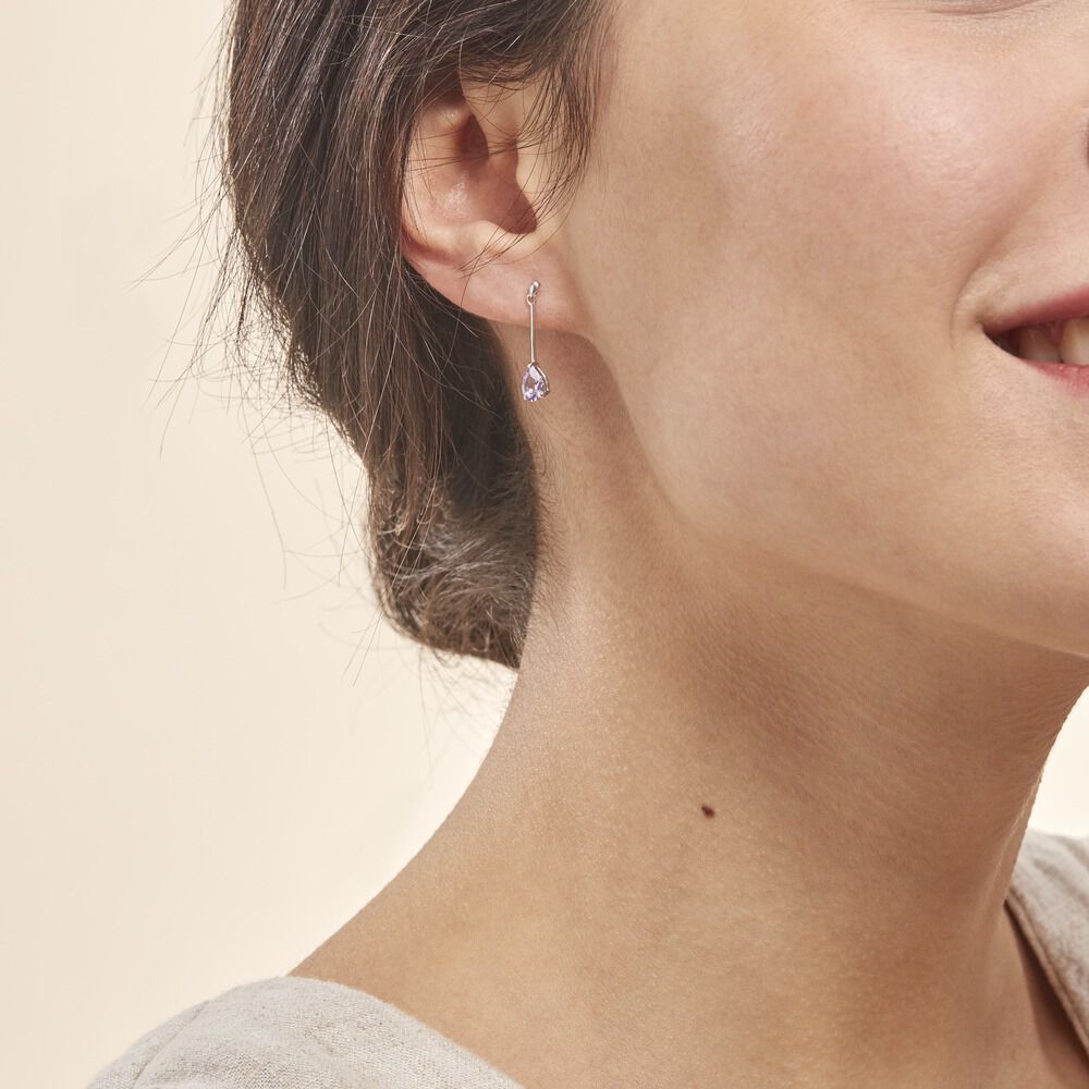 Boucles D'oreilles Pendantes Goutte Or Blanc Amethyste - Pendantes Femme | Marc Orian