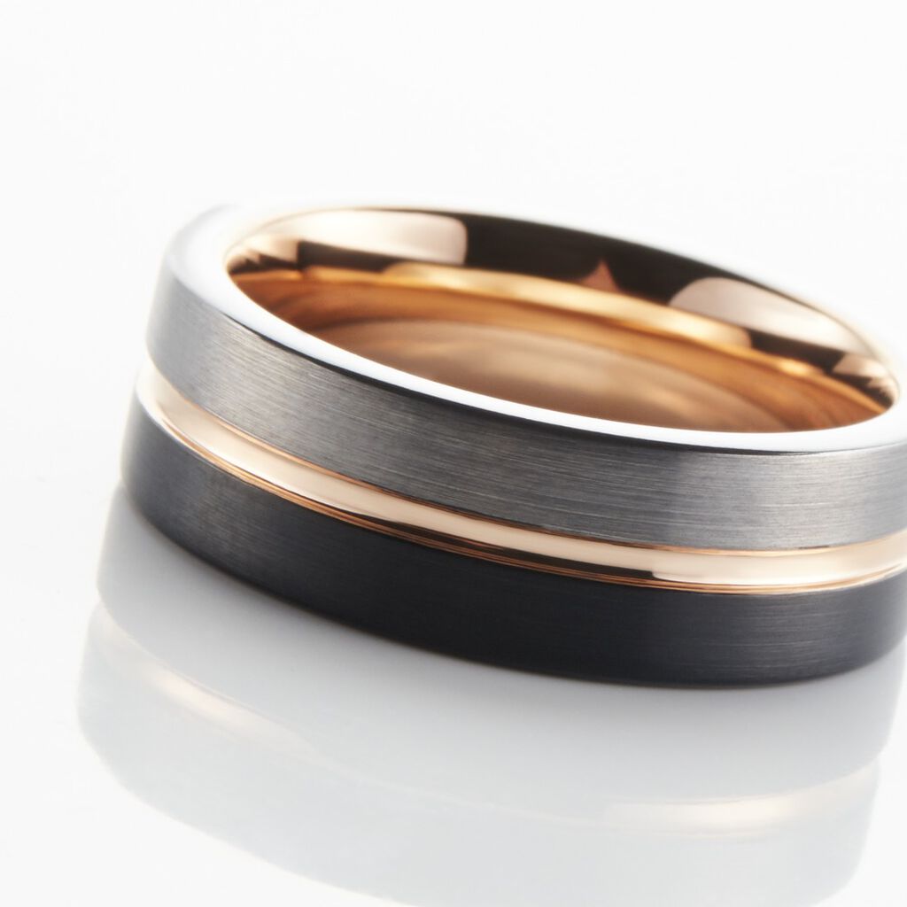 Bague Jourdan Echo Tungstene Tricolore Blanc / Rose / Noir - Bagues Homme | Marc Orian
