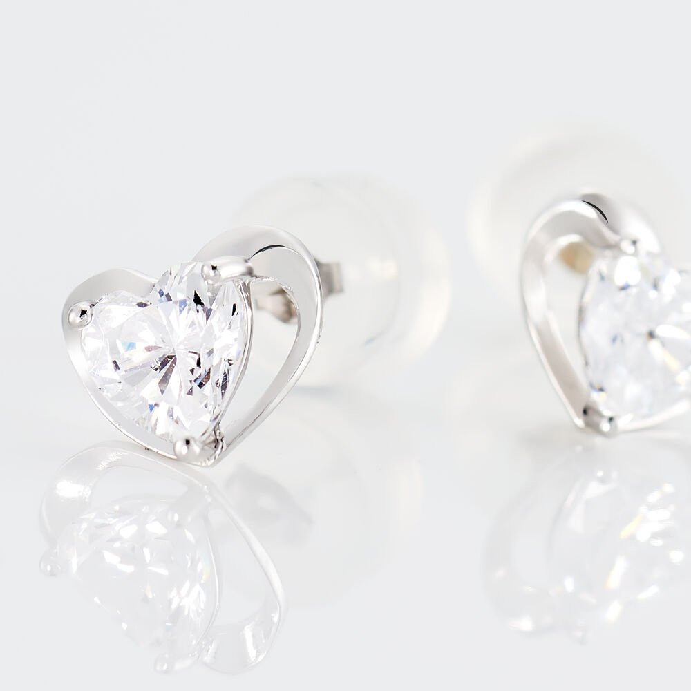 Boucles D'oreilles Puces Daria Coeur Plein Or Blanc Oxyde De Zirconium - Puces Femme | Marc Orian