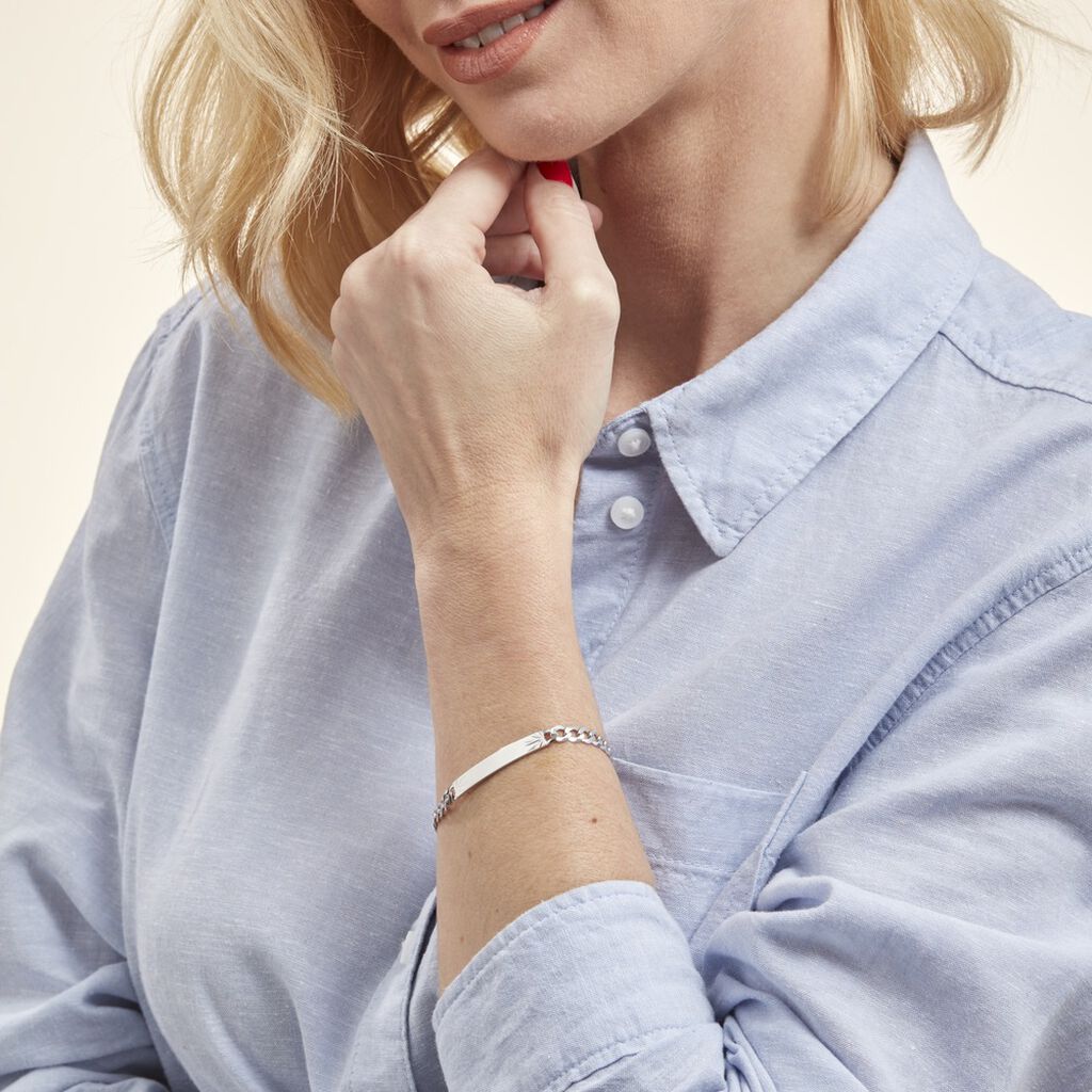 Bracelet Identité Casper Argent Blanc - Gourmettes Femme | Marc Orian