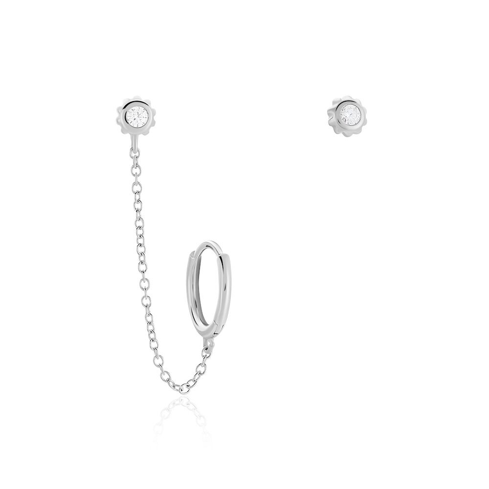 Boucles D'oreilles Dépareillées Macha Argent Blanc Oxyde De Zirconium - Boucles d'oreilles Femme | Marc Orian