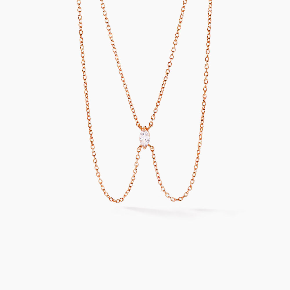 Collier Navette Argent Rose Oxyde De Zirconium - Colliers avec pierres Femme | Marc Orian