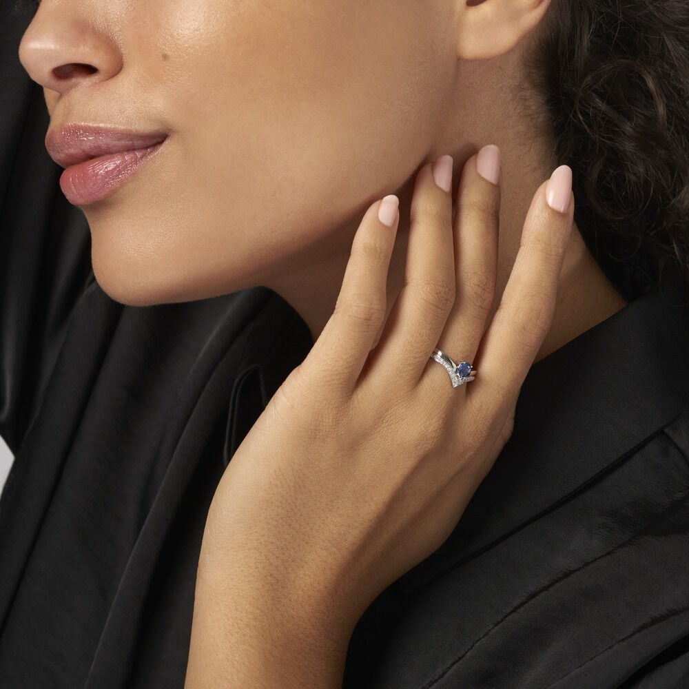 Bague Pasqualina Or Blanc Saphir Et Diamant - Solitaires Femme | Marc Orian