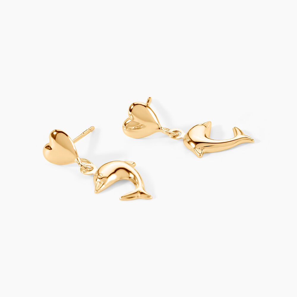 Boucles D'oreilles Pendantes Fulvie Coeurs Et Dauphin Or Jaune - Pendantes Femme | Marc Orian