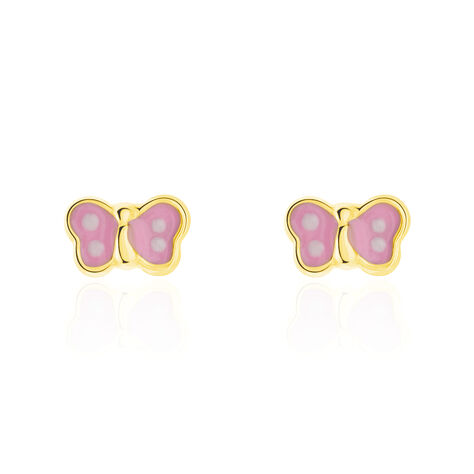 Boucles D'oreilles Puces Papillon Rose Or Jaune - Puces Enfant | Marc Orian