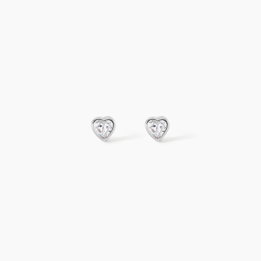 Boucles D'Oreilles Puces Mini Heart Argent Blanc Oxyde De Zirconium - Puces Femme | Marc Orian