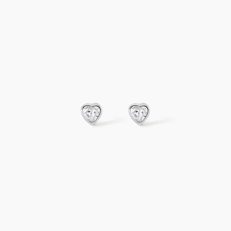 Boucles D'Oreilles Puces Mini Heart Argent Blanc Oxyde De Zirconium - Puces Femme | Marc Orian