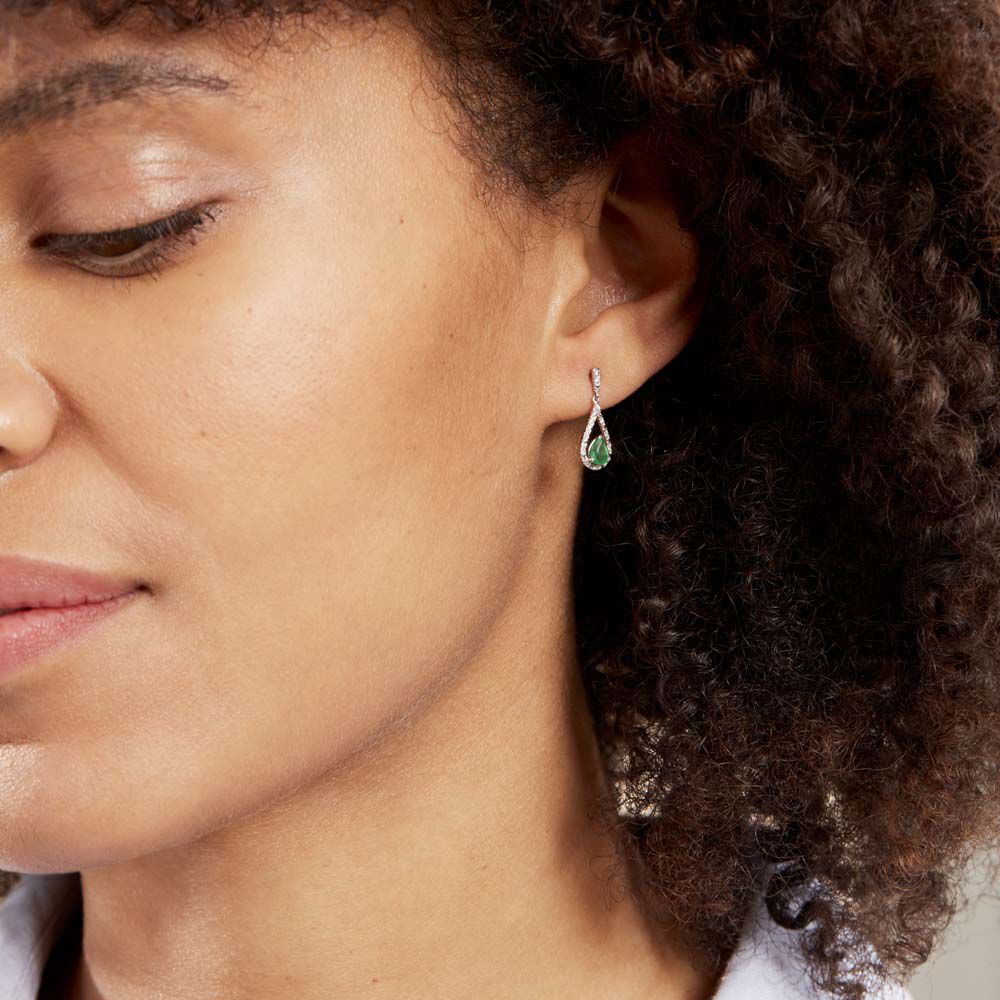 Boucles D'oreilles Pendantes Katiouchka Or Blanc Emeraude Diamants - Pendantes Femme | Marc Orian