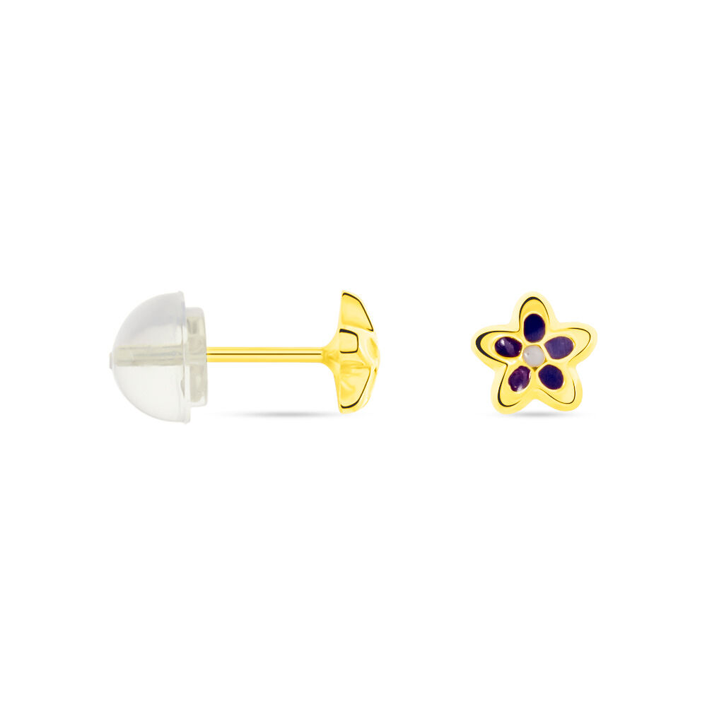 Boucles D'oreilles Puces Fleur Email Or Jaune - Puces Enfant | Marc Orian