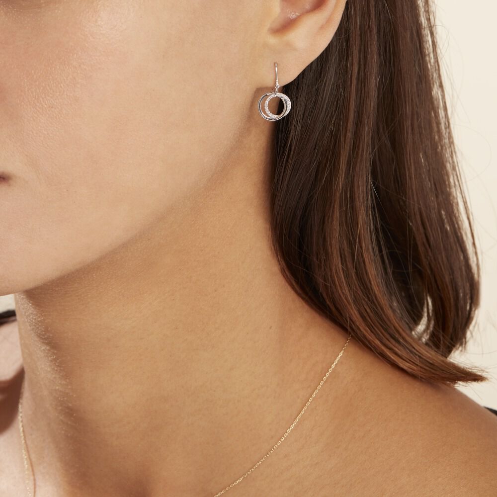 Boucles D'oreilles Pendantes Or Blanc Tresha Diamants -  Femme | Marc Orian