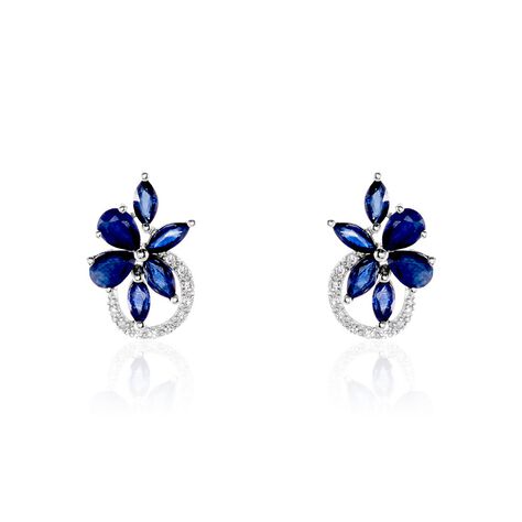 Boucles D'oreilles Puces Bouquet Or Blanc Saphir Et Diamant - Clous d'oreilles Femme | Marc Orian