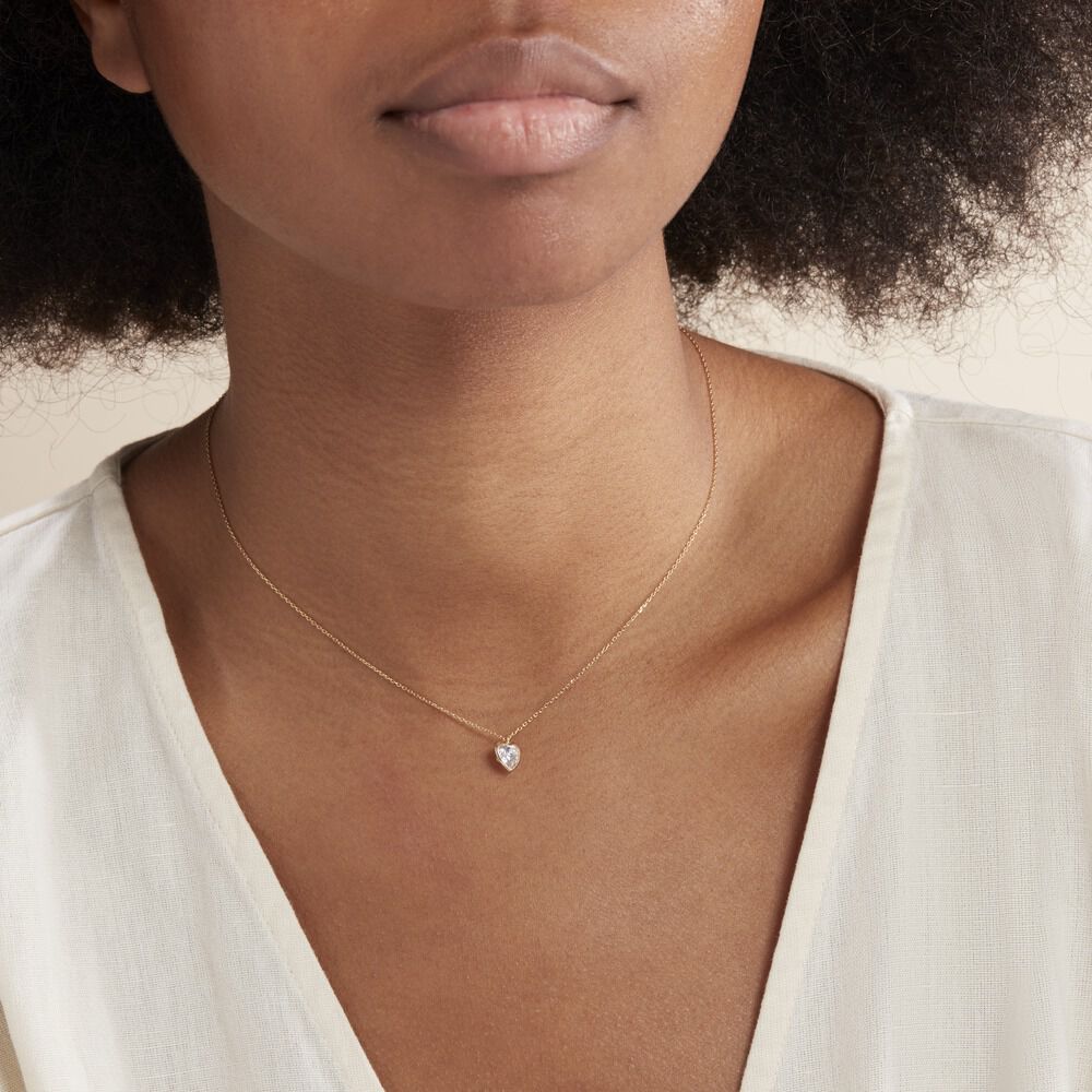 Collier Coeur Serti Clos Or Jaune Oxyde De Zirconium - Colliers avec pierres Femme | Marc Orian