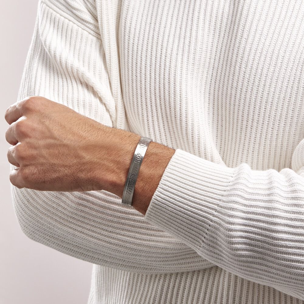 Bracelet Jonc Ouvert Acier Blanc Vincentius - Bracelets joncs Homme | Marc Orian