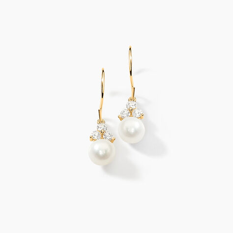 Boucles D'oreilles Dormeuses En Perles De Culture - Monture Plaqué Or 14 Carats, Style Pendantes - Neuf Avec étiquettes