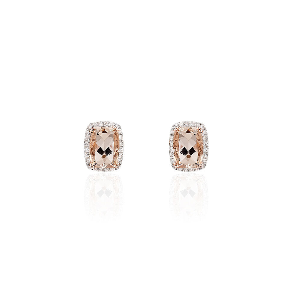 Boucles D'oreilles Puces Kloe Or Rose Morganite Et Diamant - Puces Femme | Marc Orian