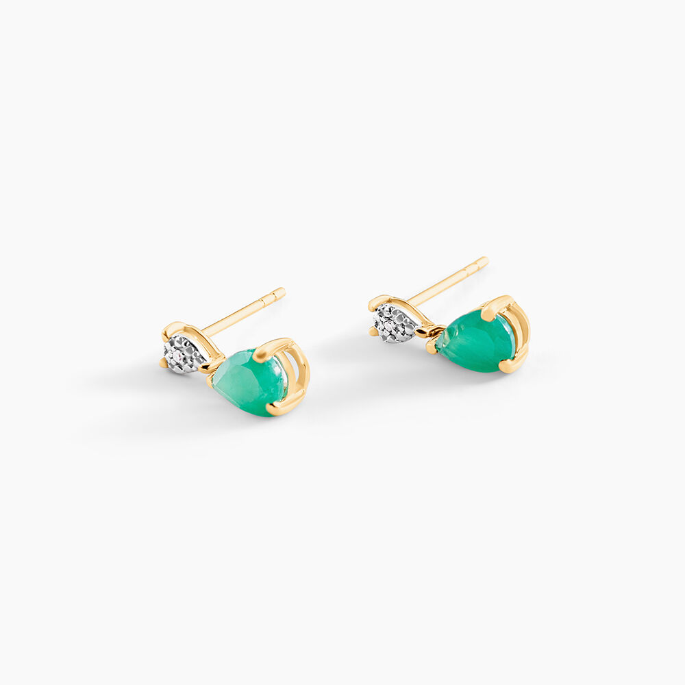 Boucles D'Oreilles Puces Porfirio Or Jaune Emeraude Diamant - Boucles d'oreilles mariage Femme | Marc Orian