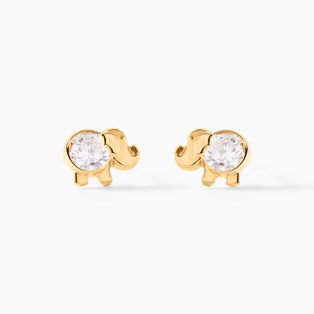 Boucles D'oreilles Puces Jumboo Or Jaune Oxyde De Zirconium - Puces Enfant | Marc Orian
