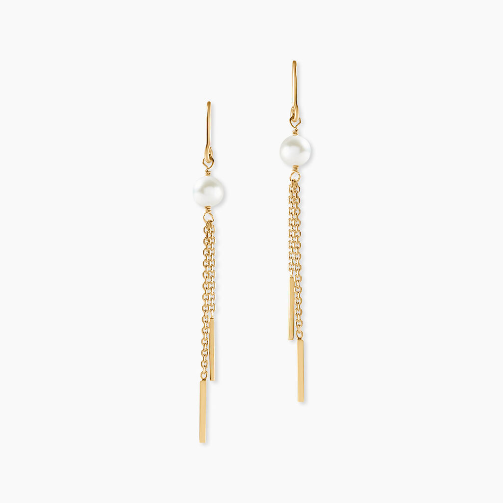 Boucles D'Oreilles Pendantes Salman Argent Dor&eacute; A L'Or 750/1000 Perle De Culture - Pendantes  | Marc Orian