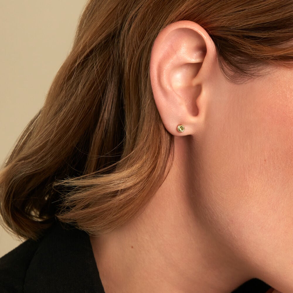 Boucles D'Oreilles Puces Argent Jaune 925/1000 Cercle P&eacute;ridot Vert - Puces Femme | Marc Orian